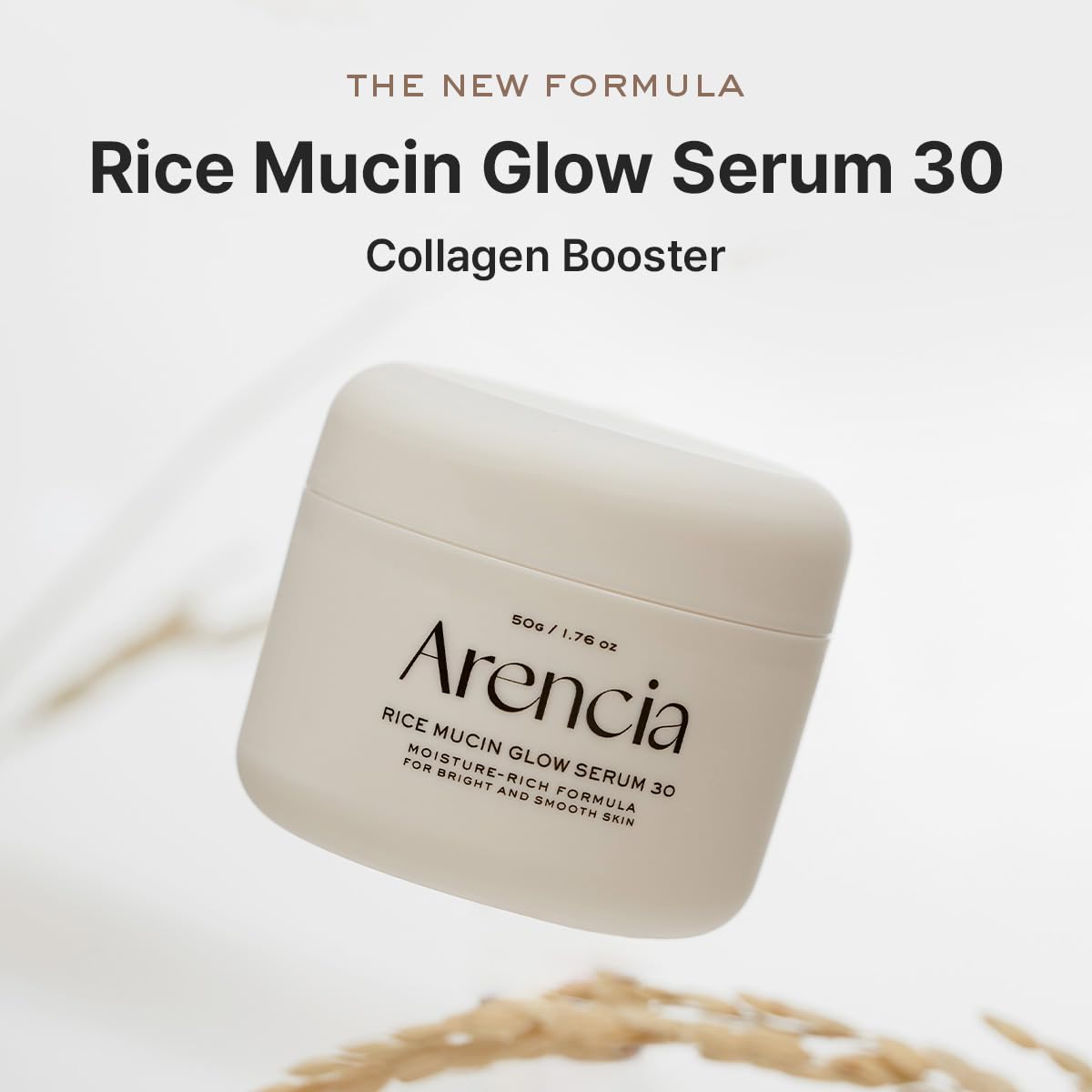 Arencia Rice Mucin Overnight Glow texture swatch shows creamy formula for smooth, even skin