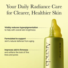 ARENCIA serum label close up emphasizes niacinamide for smoother skin