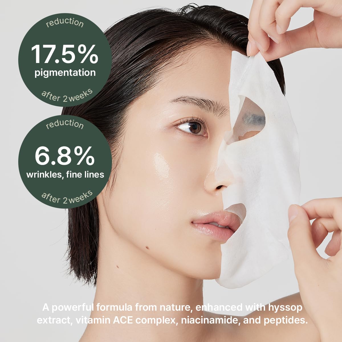 ARENCIA Hyssop Glow Sheet Mask in-use on face delivering dewy skin