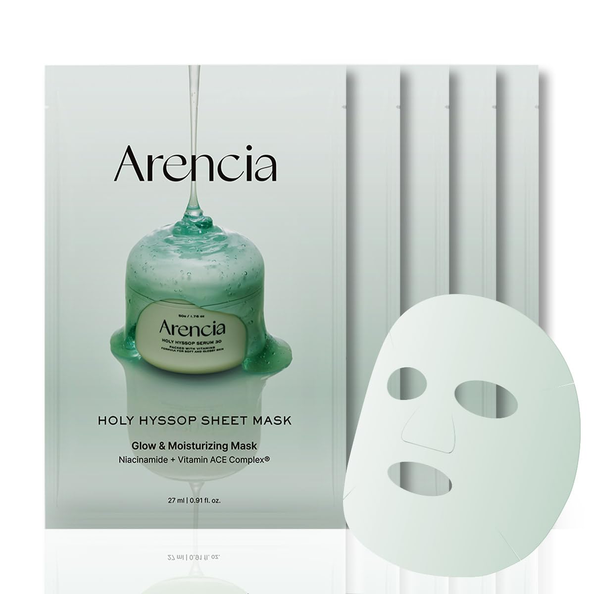 ARENCIA Hyssop Glow Sheet Mask pack front with hydration emphasis