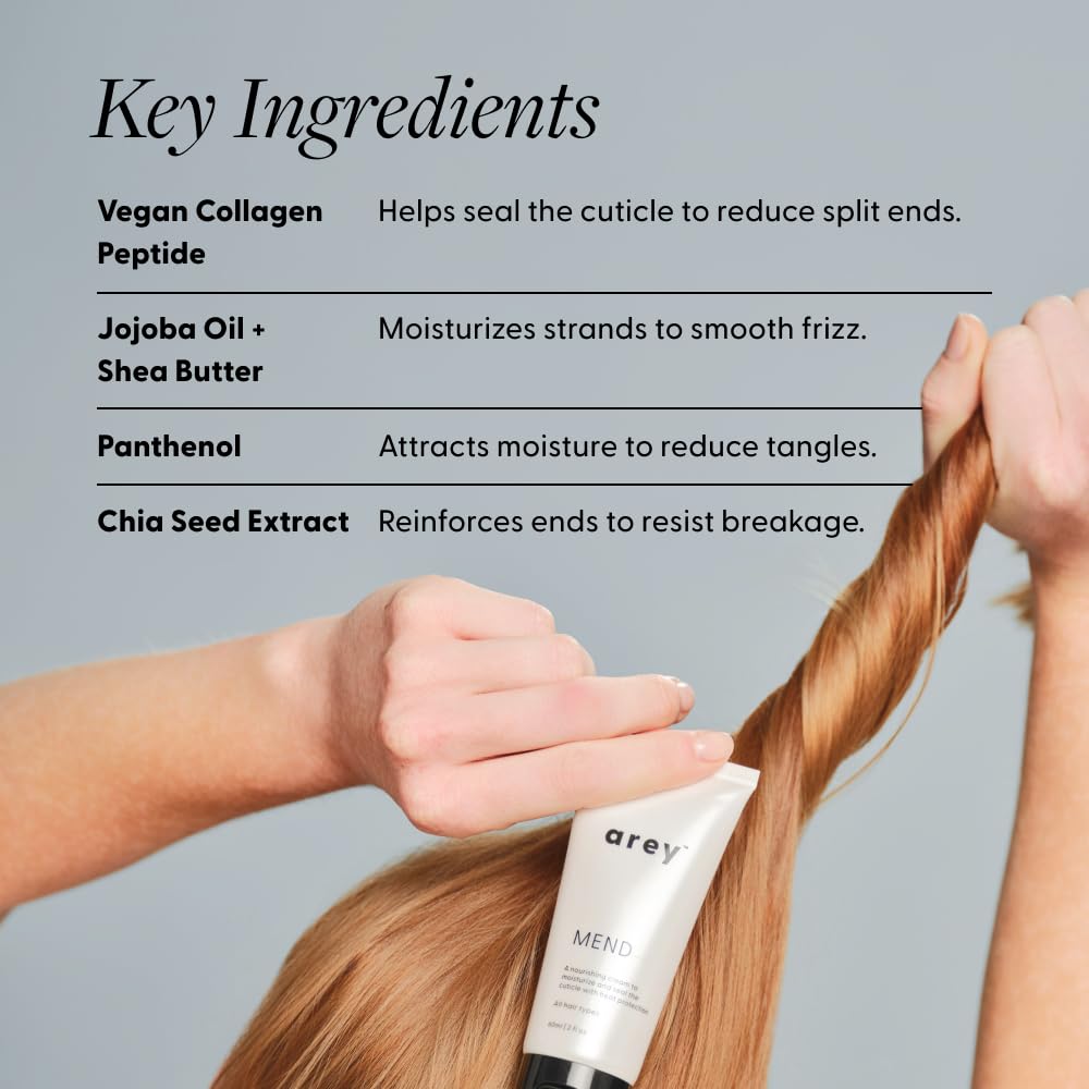 Arey Mend anti-frizz close-up reveals tamed frizz and shine