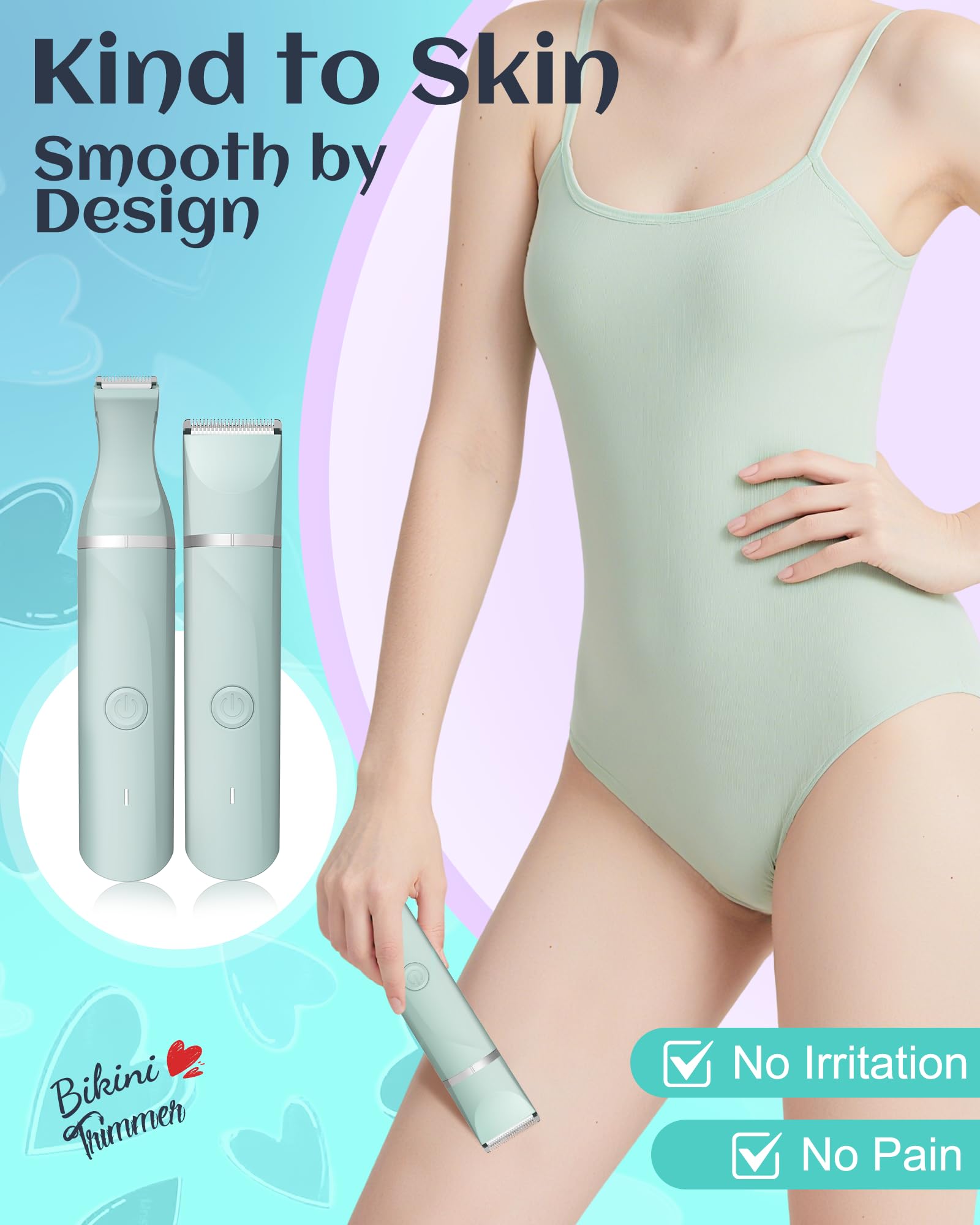 AREYZIN bikini trimmer ceramic head close-up showing rust-proof blades for smooth shave