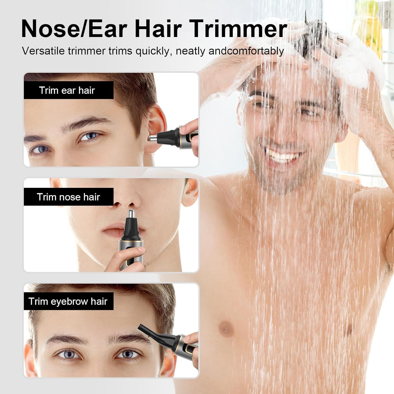 AREYZIN nose trimmer in shower use demonstrates wet-dry versatility.