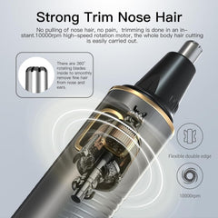 AREYZIN nose trimmer with USB-C charging for easy power on the move.