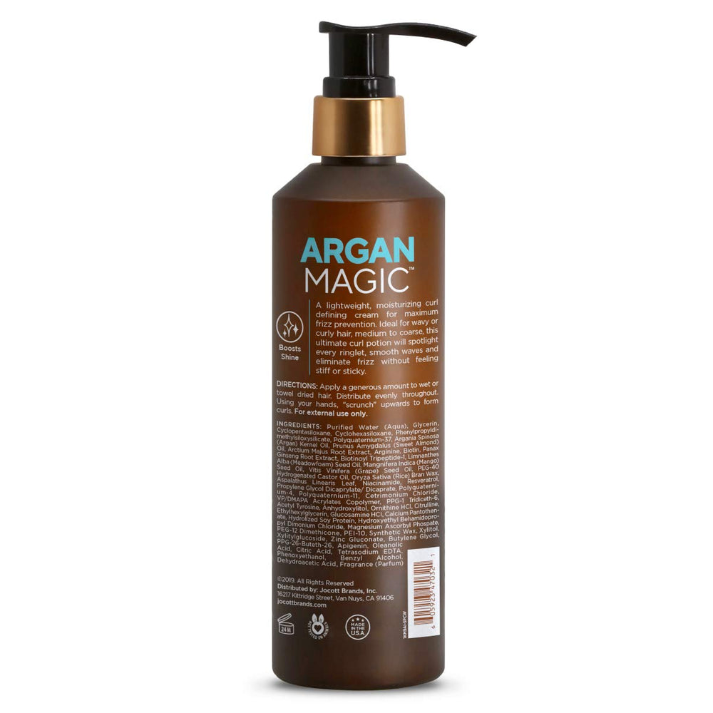 Argan Magic Defining Curl Cream on curly hair showing defined waves and bounce