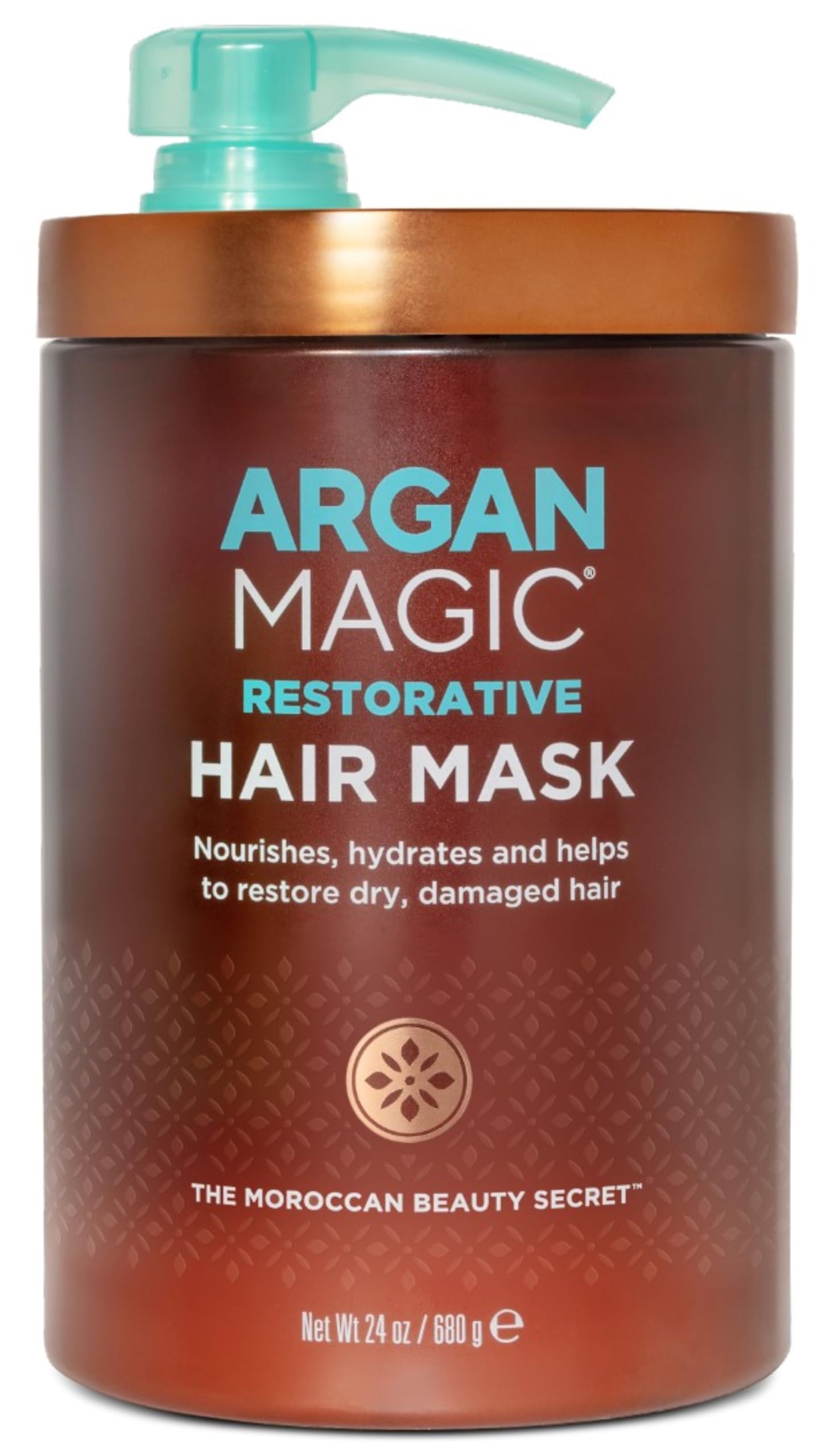 Argan Magic Restorative Hair Mask 24oz jar, rich hydration for dry, damaged hair.