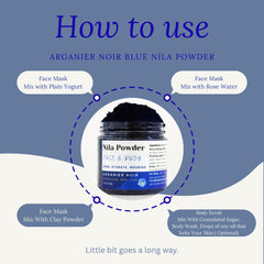 Arganier Noir Nila powder packaging flatlay for Moroccan skin care ritual