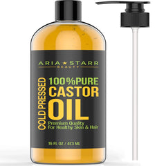 Aria Starr Castor Oil bottle-16oz with premium cold-pressed formula for hair and skin care.