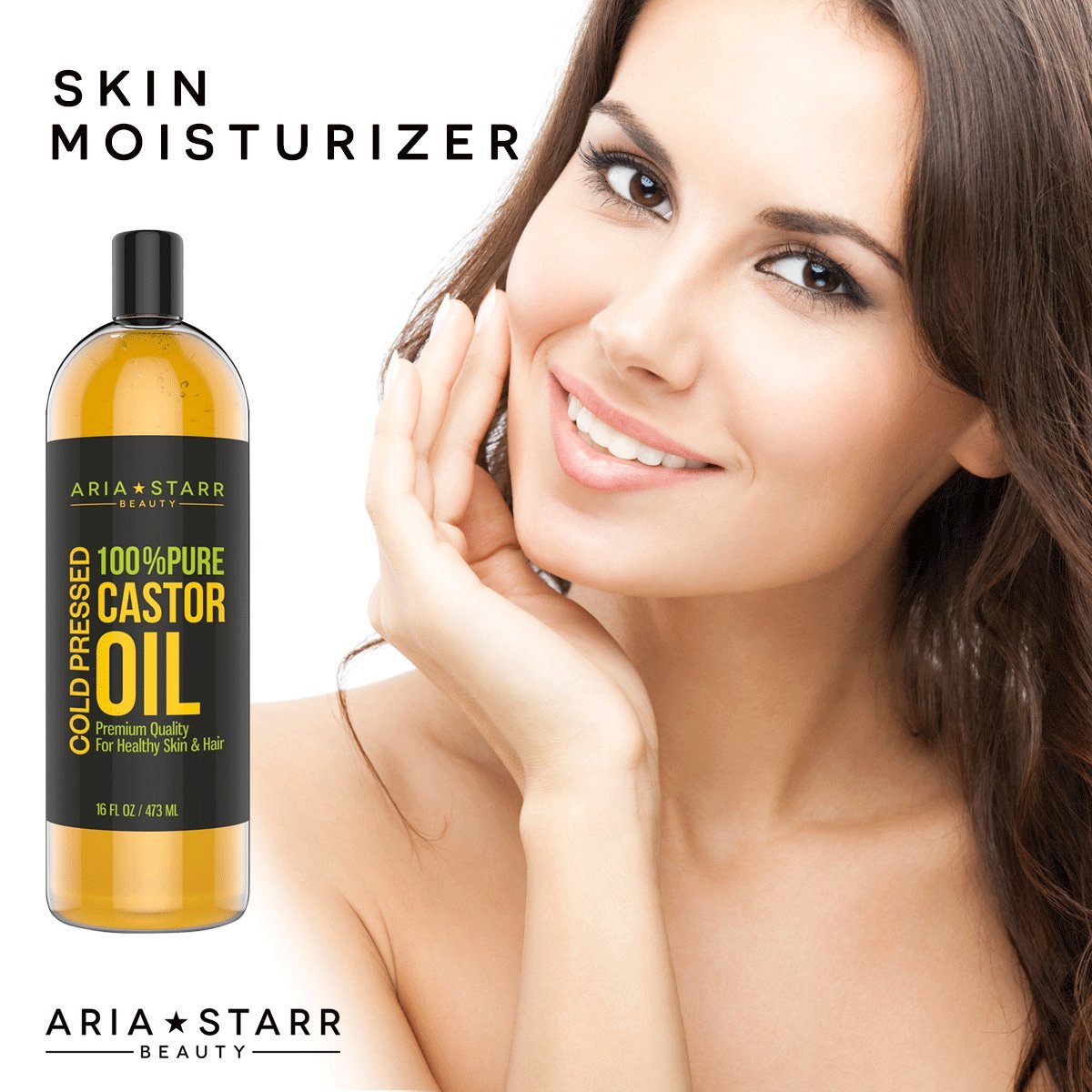 Aria Starr Castor Oil pump-dispense for easy daily application.
