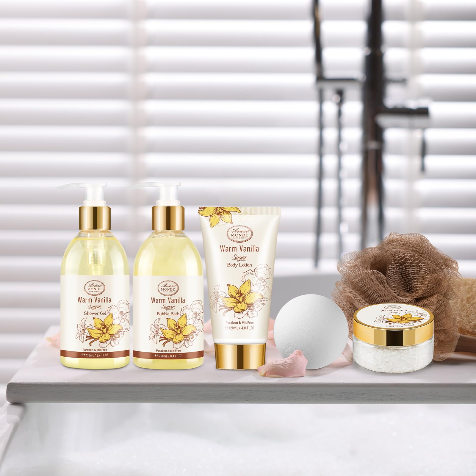ArioseMonde at-home spa setup with cozy towels and products.