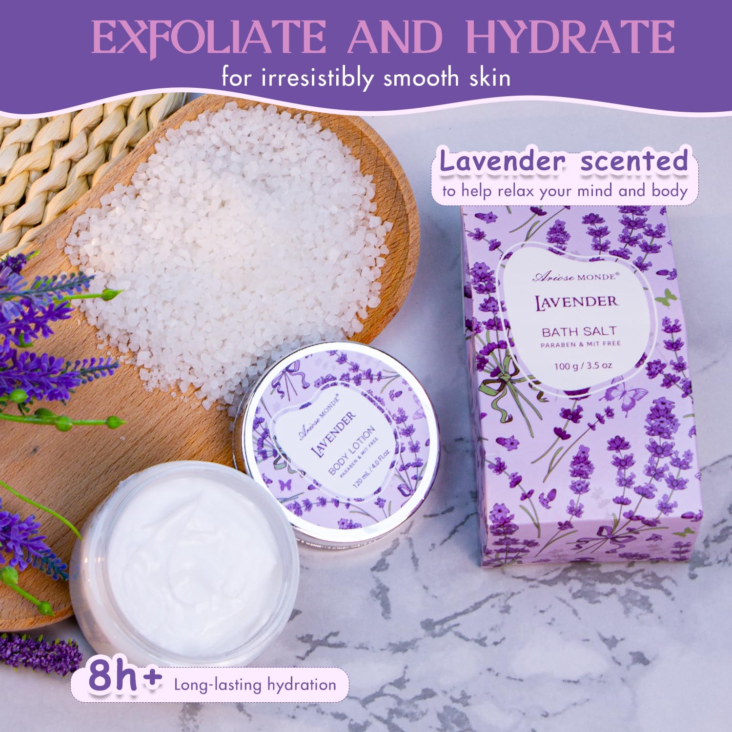 ArioseMonde lavender essential oil bottle for calming aromatherapy.