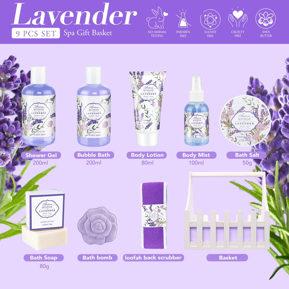ArioseMonde lavender gift set body lotion highlights moisturizing formula for silky skin.
