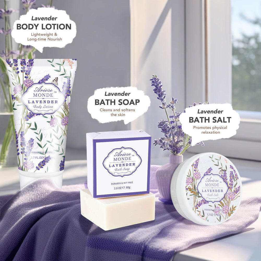 ArioseMonde lavender gift set bubble bath invites silky lather for relaxing soak.