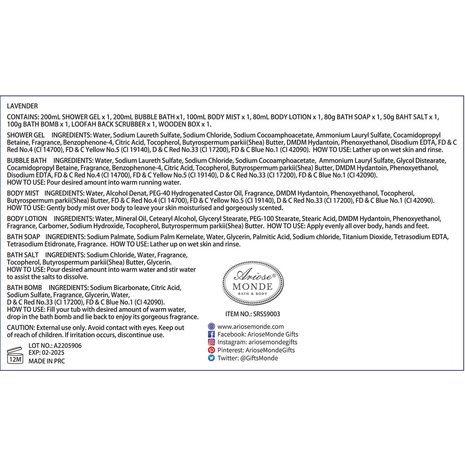 ArioseMonde lavender gift set ingredients-closeup highlights natural skincare components.