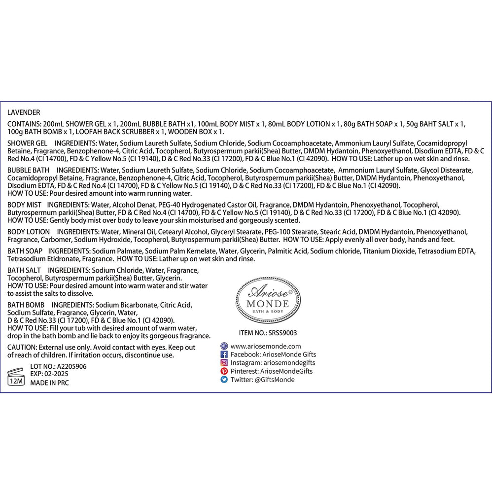 ArioseMonde lavender gift set ingredients-closeup highlights natural skincare components.
