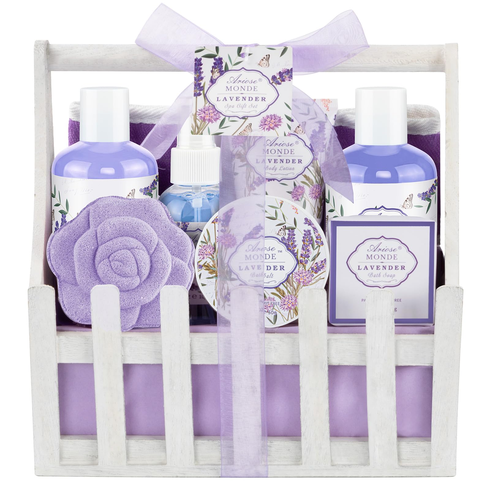 ArioseMonde lavender gift set packaging showcases premium spa vibes for a thoughtful self-care moment.