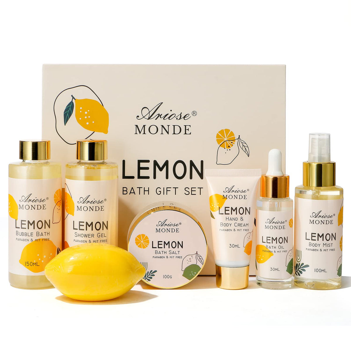 ArioseMonde lemon scent bath spa gift box set shows a refreshing citrus gift idea for women.