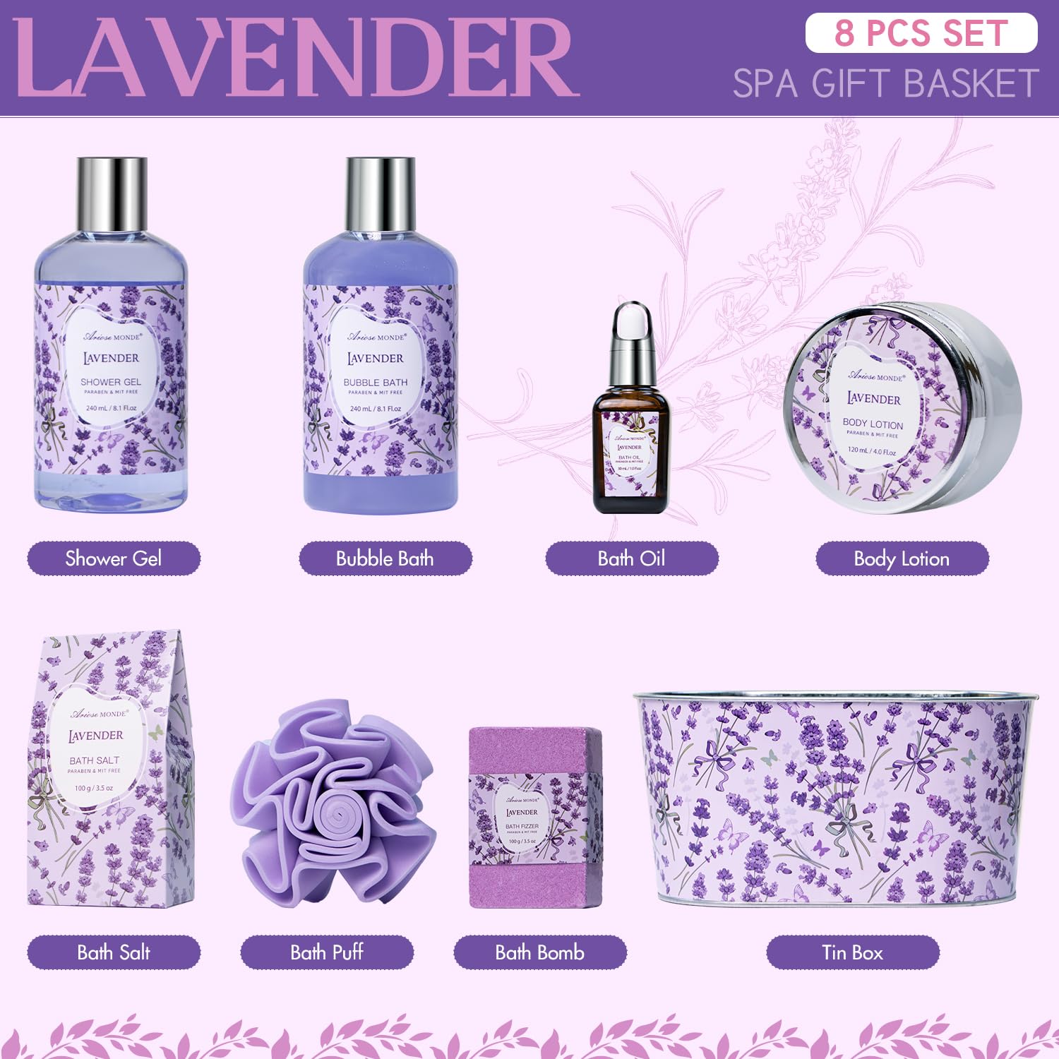 ArioseMonde lavender shower gel bottle for refreshing cleansing and soft skin.