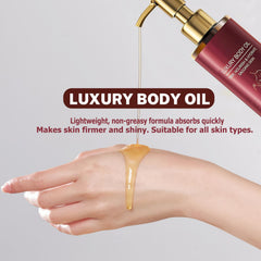 ARIYE Body Firming Oil application on palm for easy, quick absorption.