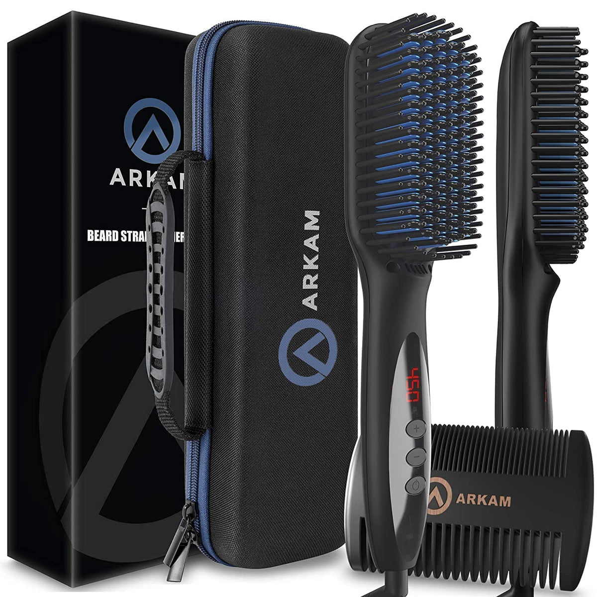 Arkam Beard Straightener with digital heat screen for precise heat control during grooming.