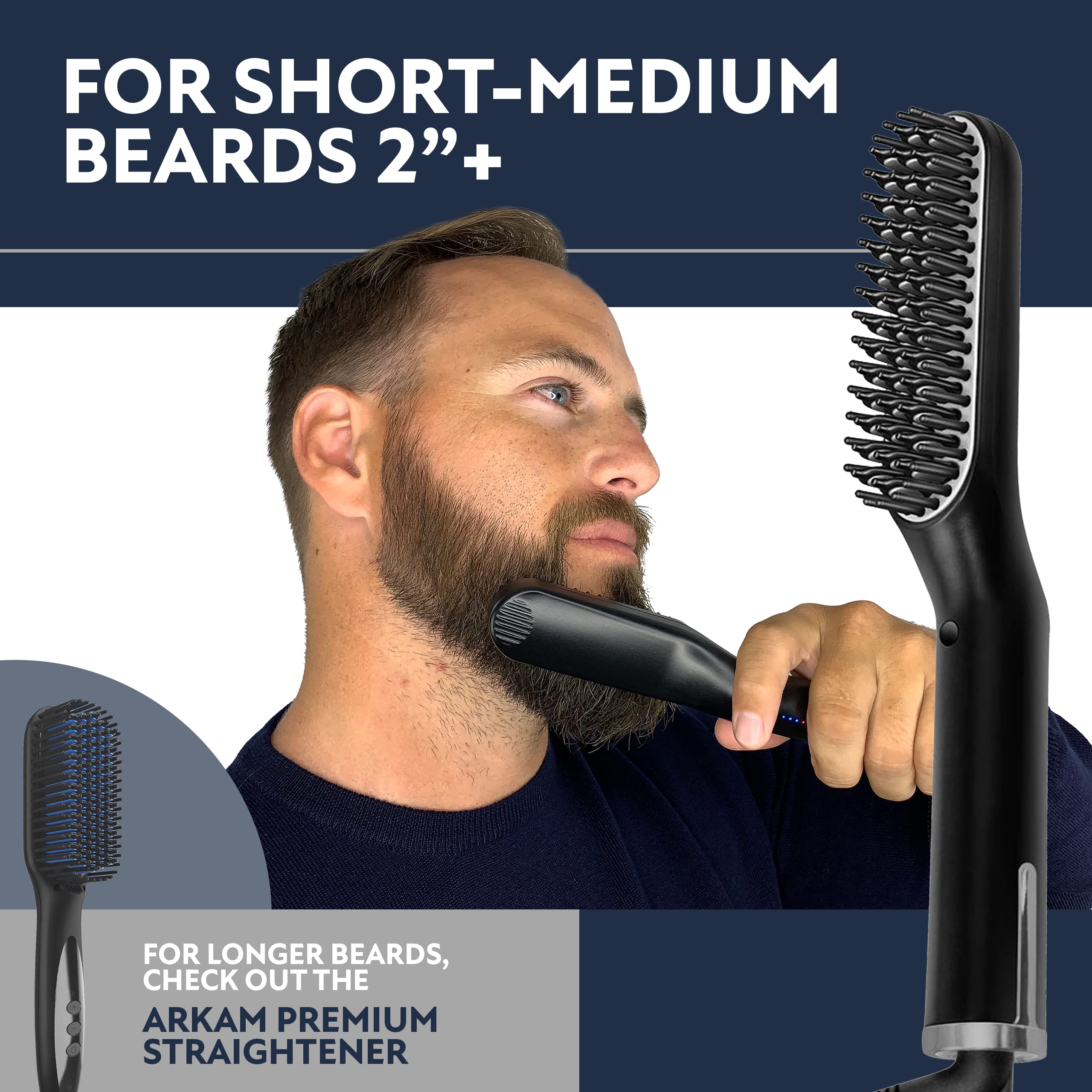 Arkam beard straightener features auto shut-off for safety.