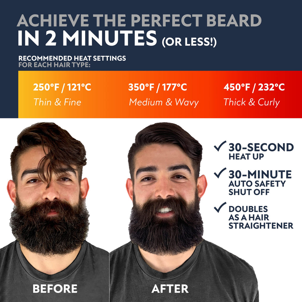 Arkam Beard Straightener single-stroke technology for fast, even styling.