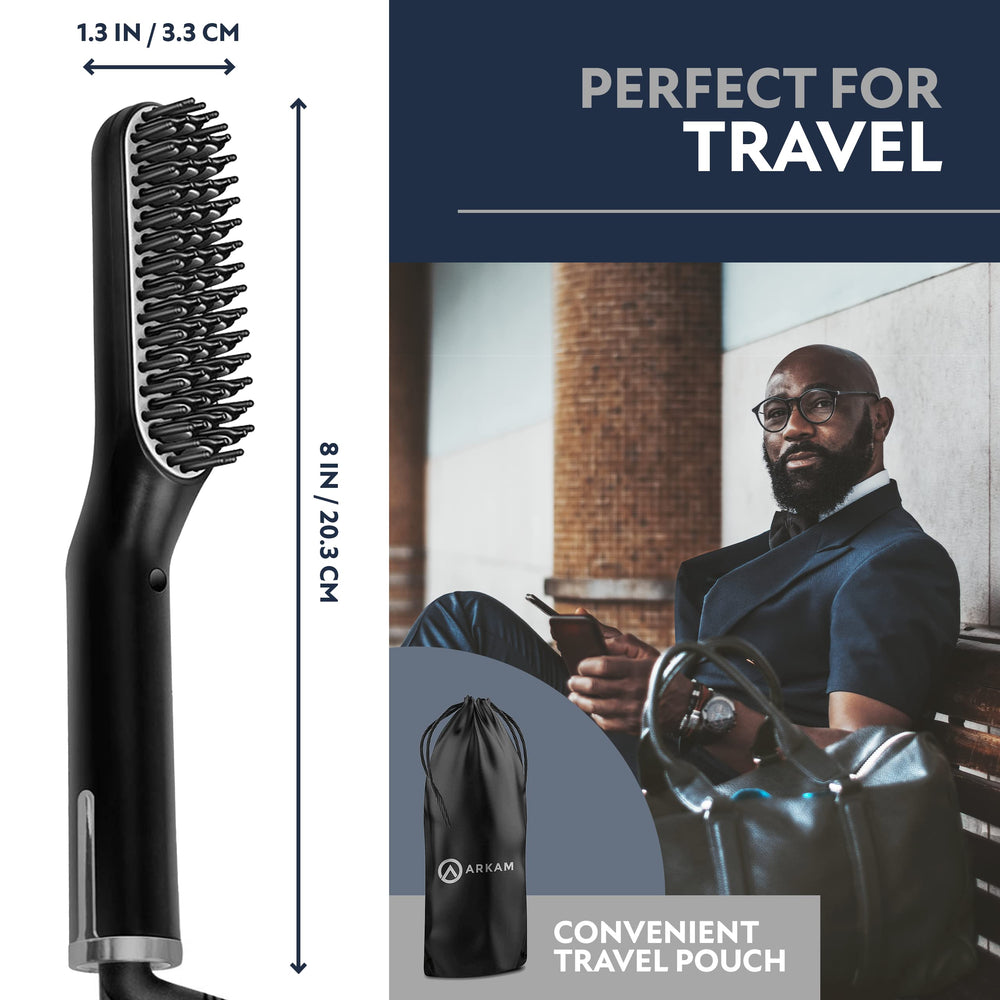 Arkam beard straightener arrives with a travel bag for portability.