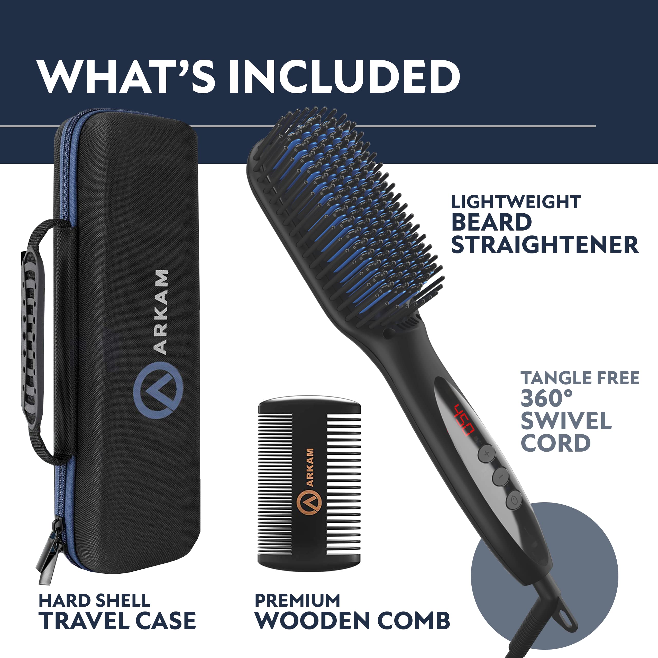 Arkam Beard Straightener travel case keeps kit organized on the go.