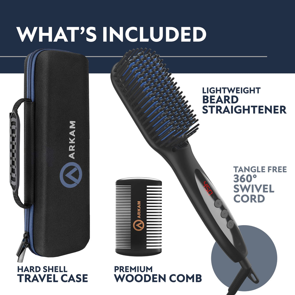 Arkam Beard Straightener travel case keeps kit organized on the go.