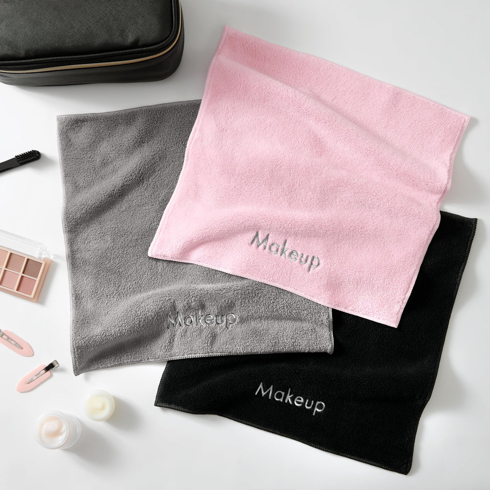 Care instructions for Arkwright makeup towels highlighting easy wash.