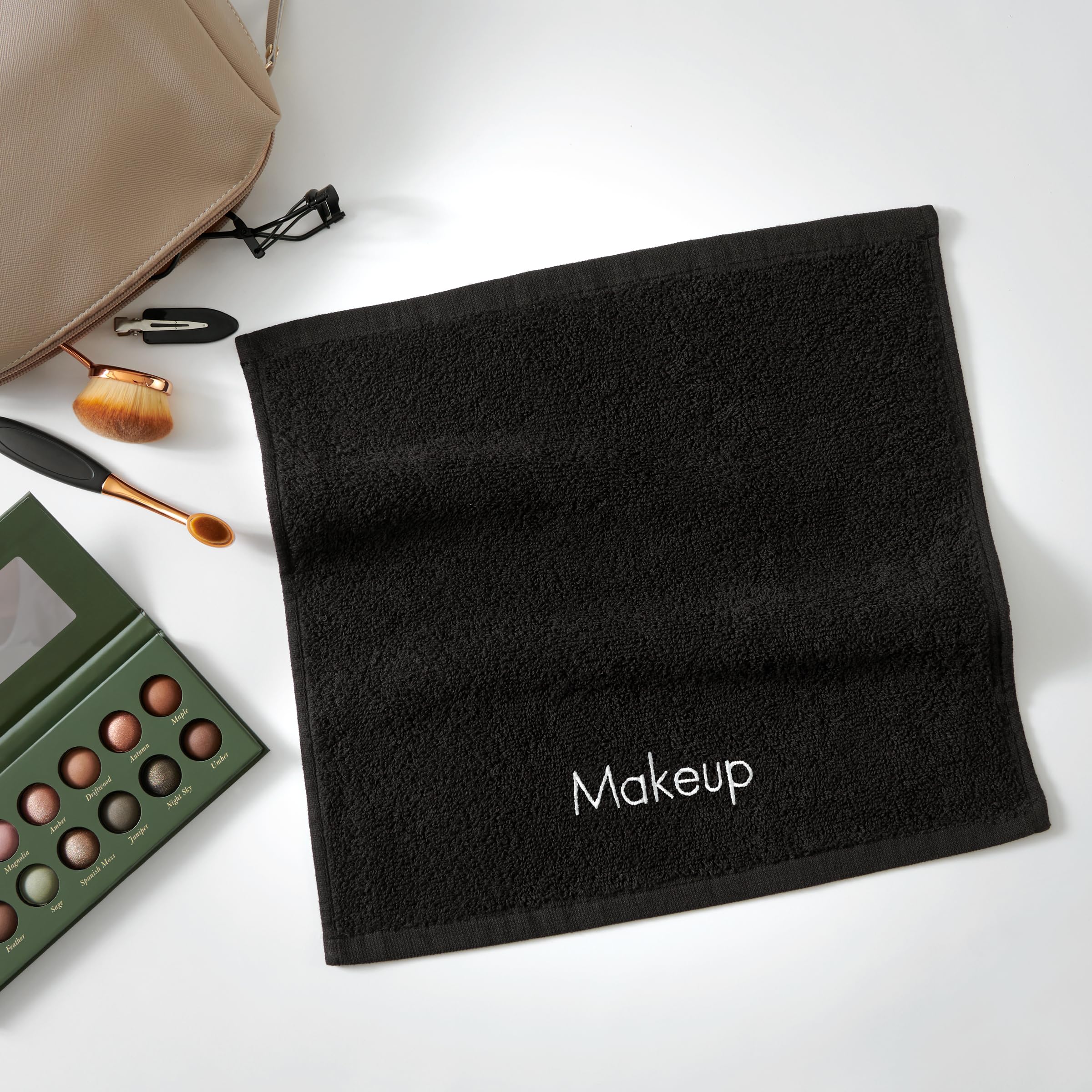 Arkwright Makeup Towels showing embroidery detail with label makeup