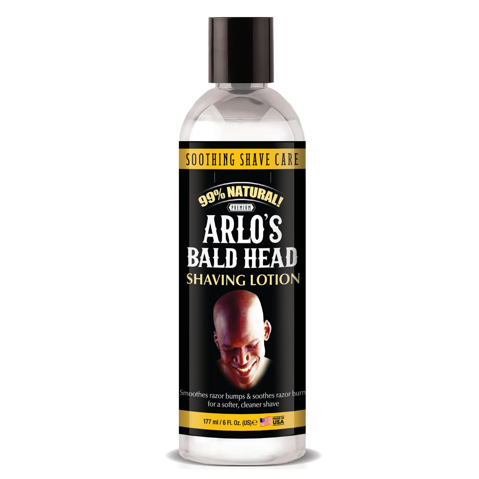 Arlo's Bald Head Shaving Lotion bottle front showing premium formula for smooth shave