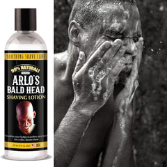 Natural ingredients label on Arlo's Bald Head Shaving Lotion