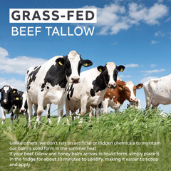 Label highlights grass-fed beef tallow and raw honey