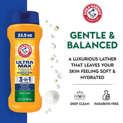 Arm & Hammer Essentials Mens Body Wash rich lather demonstrates easy cleansing and skin conditioning