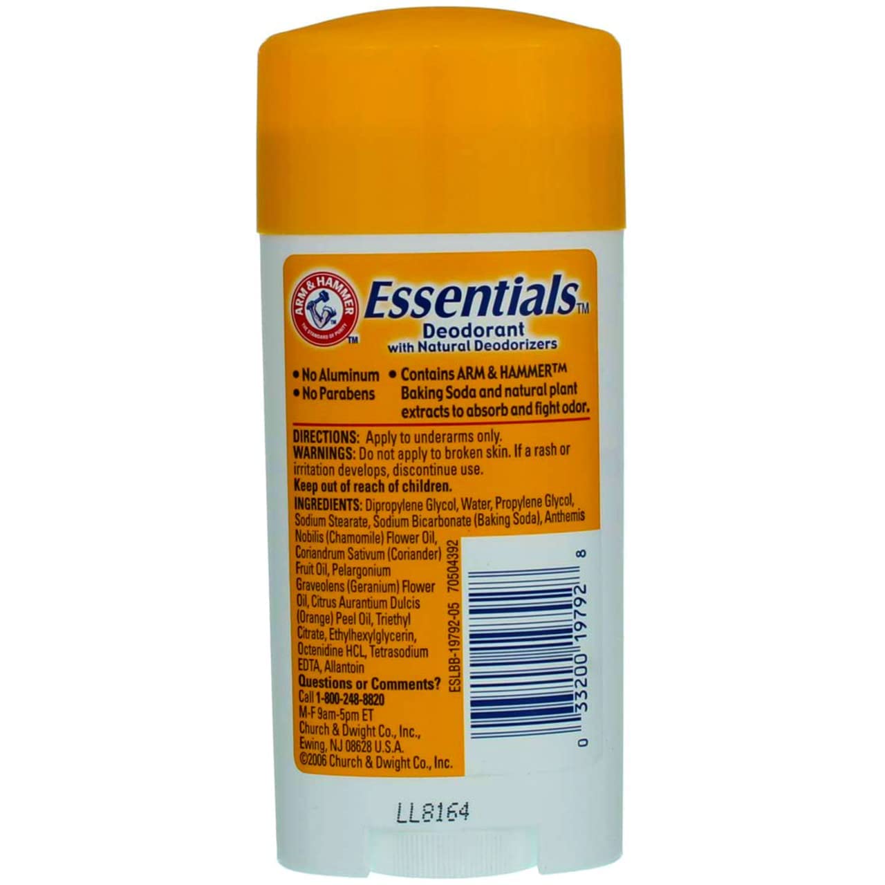 Arm & Hammer Essentials fragrance-free label on deodorant stick