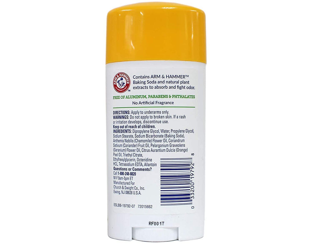 Arm & Hammer Essentials natural deodorant ingredients closeup highlighting baking soda odor absorption