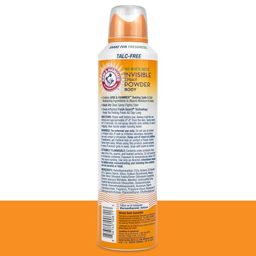 Arm & Hammer Invisible Body Powder Spray clear-dry application in action.