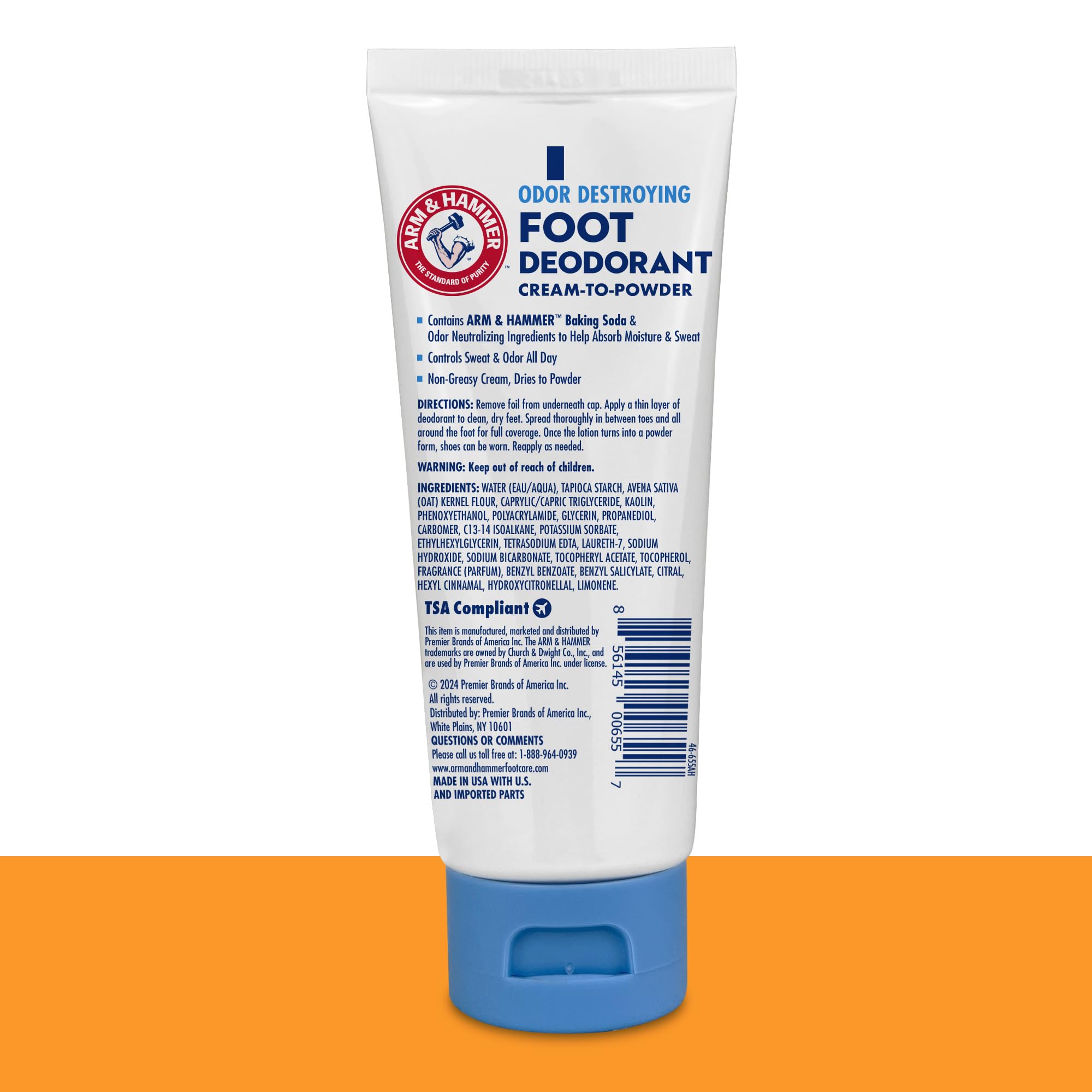 Arm & Hammer Cream to Powder Foot Deodorant transitioning to a powder finish on feet