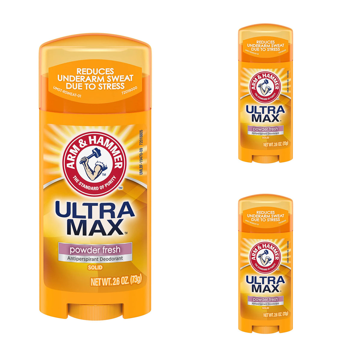 Arm & Hammer deodorant solid oval Ultra Powder Fresh front view—perspiration reduction in daily use.