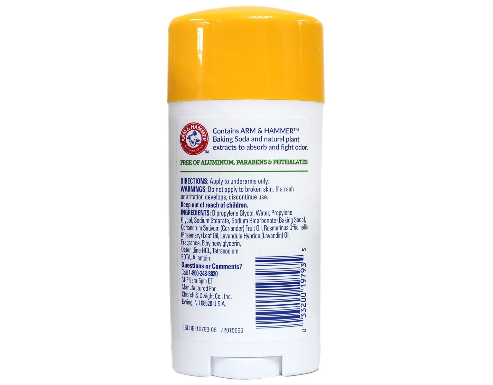 Arm & Hammer Essentials natural deodorant packaging showing baking soda ingredients for skin-friendly odor control