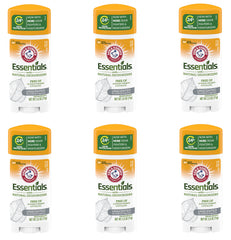 Arm & Hammer Essentials Solid Deodorant unscented 6-pack box highlights fragrance-free aluminum-free odor-control option.