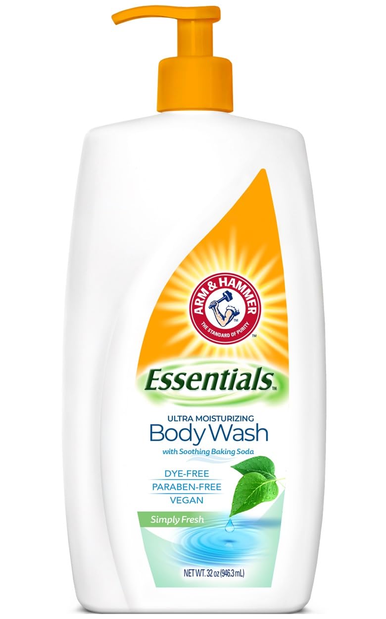 Arm & Hammer Essentials Ultra Moisturizing Body Wash Simply Fresh 32oz bottle for daily hydration.