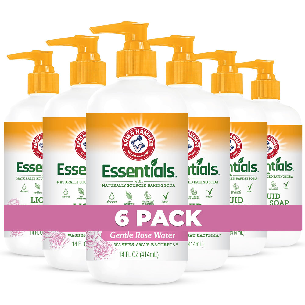 Arm & Hammer rose hand soap bottle showing gentle cleansing with a pleasant fragrance