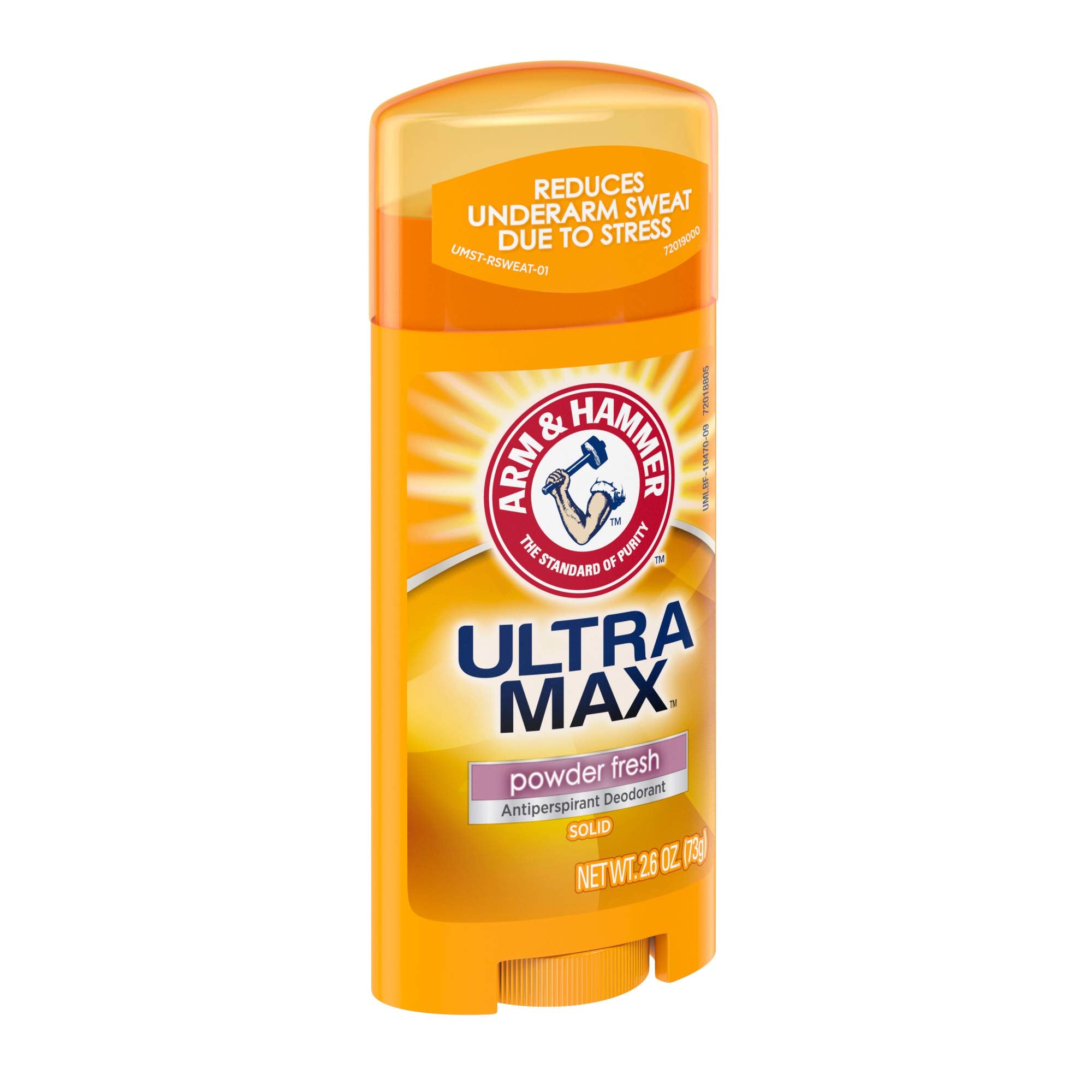 Arm & Hammer Ultra Max deodorant stick with metallic cap—sleek look and reliable protection.