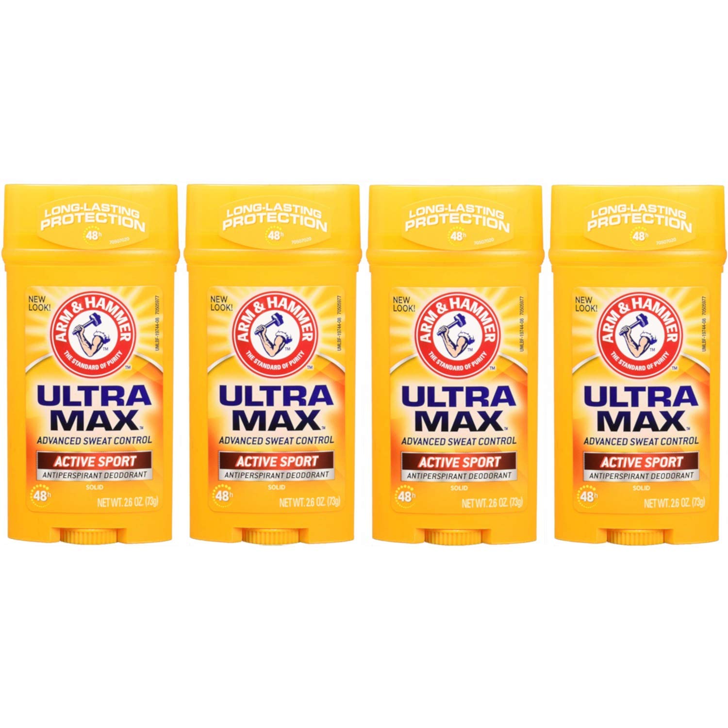 Arm & Hammer Ultramax Active Sport antiperspirant stick, easy application for daily freshness.