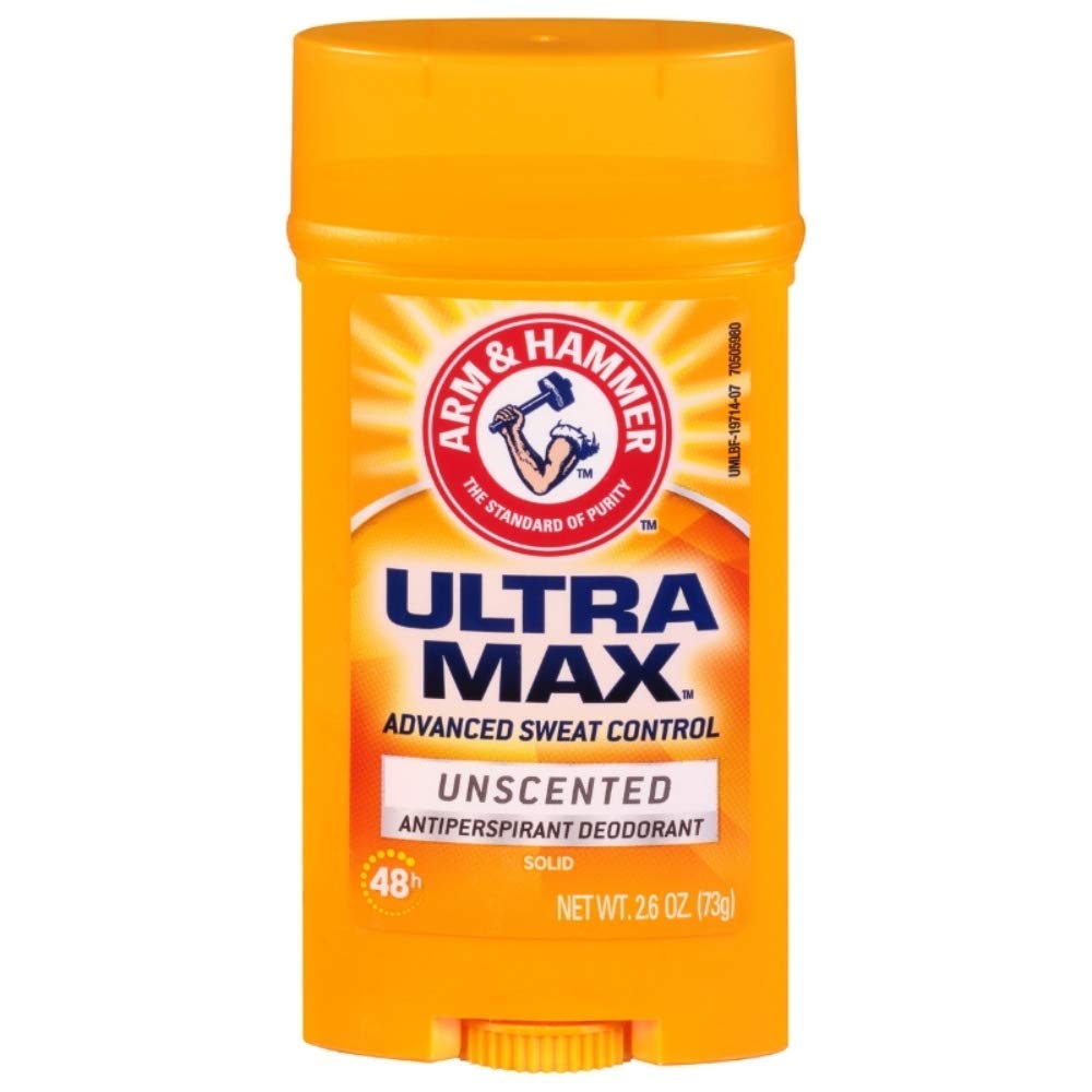 Arm & Hammer ULTRAMAX invisible solid antiperspirant unscented 5-pack provides all-day dry protection.