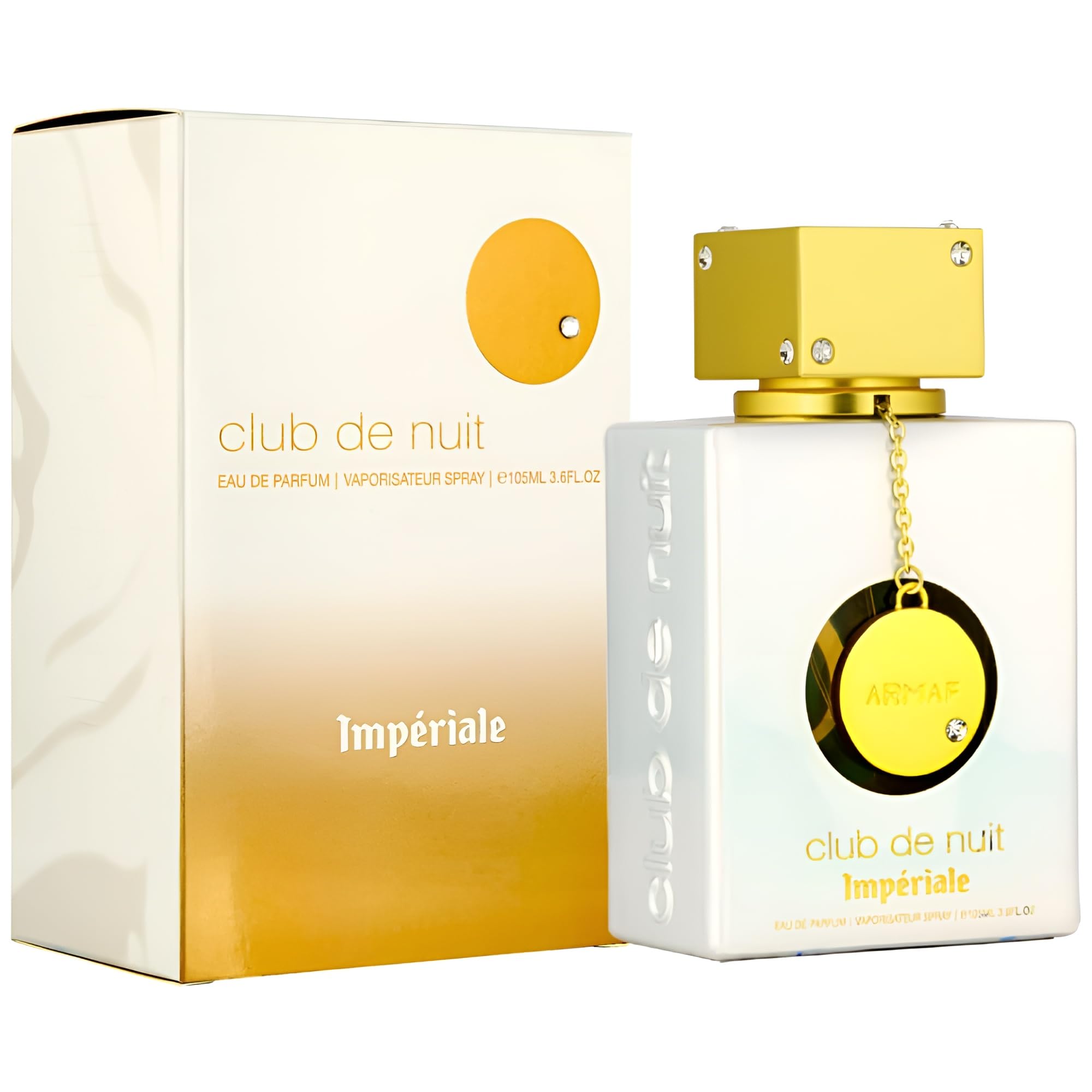 Armaf Club de Nuit Imperiale bottle with vanilla and musk notes emphasis.