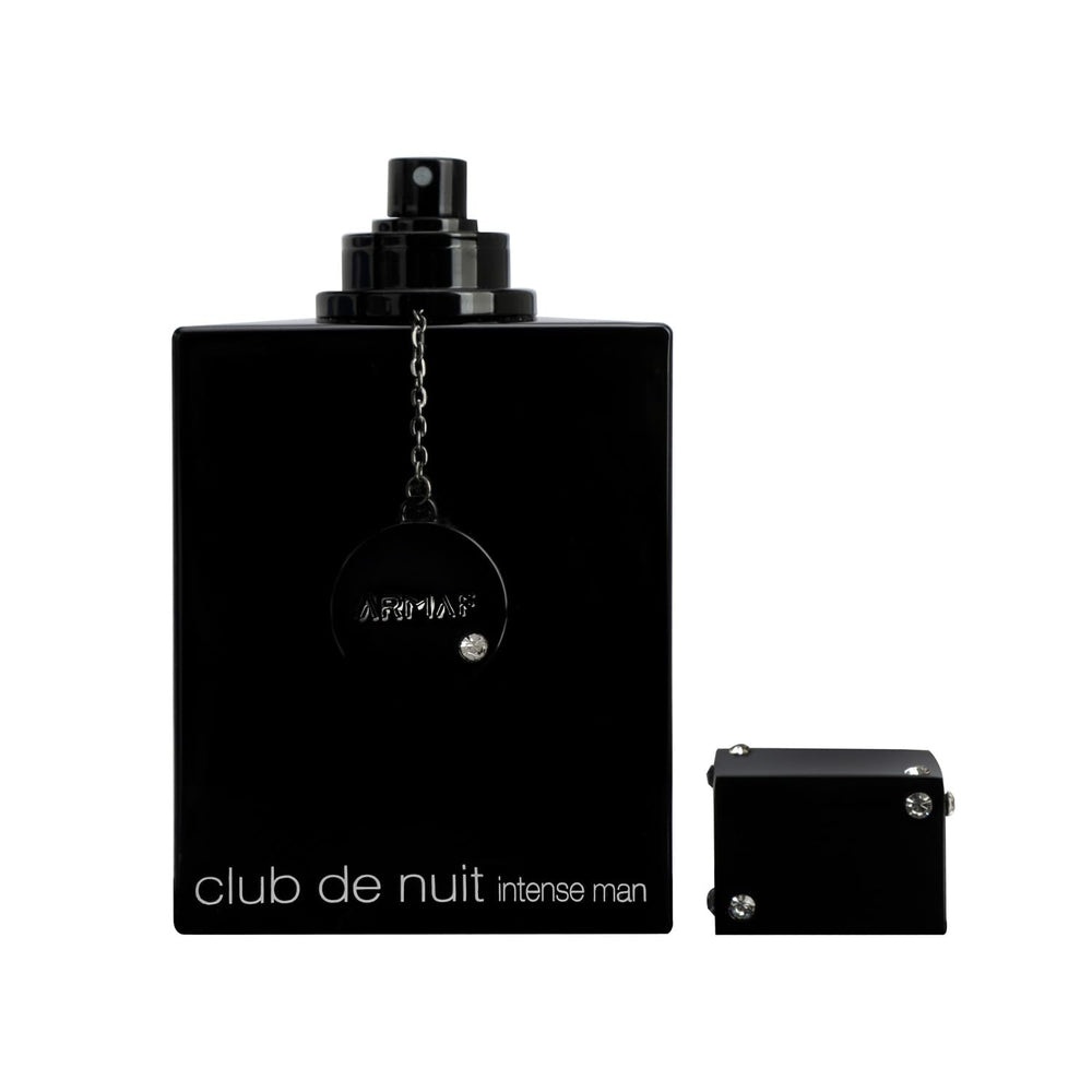 Armaf Club de Nuit Intense Man fragrance notes graphic, citrus, florals, and woods cues.