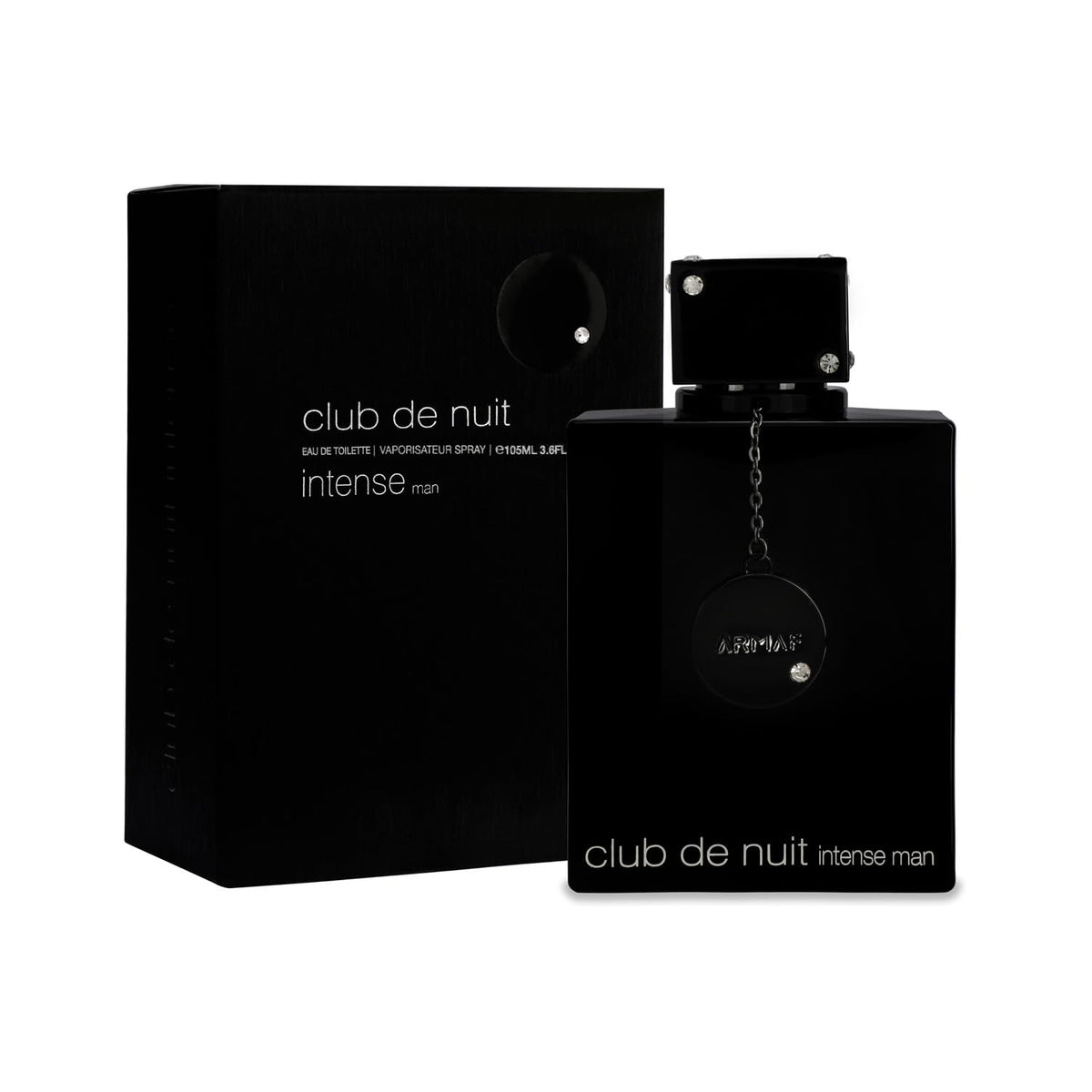 Armaf Club de Nuit Intense Man edt bottle front, bold woody-spicy presence for evening confidence.